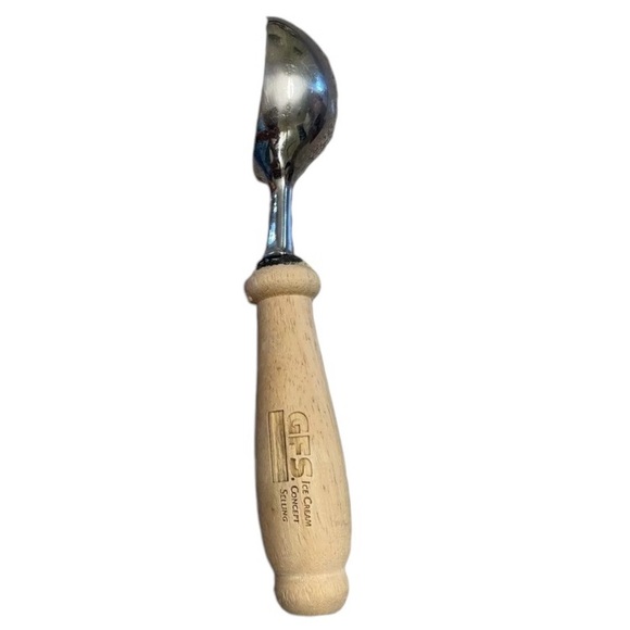 Vintage Aluminum Ice Cream Scoop Engraved GFS Wooden Handle 9” Length - Picture 1 of 4